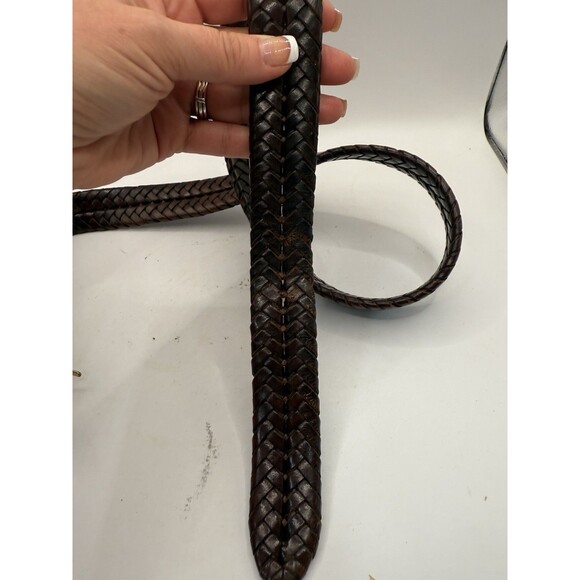 BRIGHTON Braided Mahogany Brown Leather Brass Buckle Belt Men’s Sz 36 98067 - Picture 5 of 6